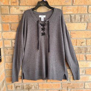 Magaschoni Women's Knit Top Long Sleeves Lace Up Front Cashmere Blend Size L